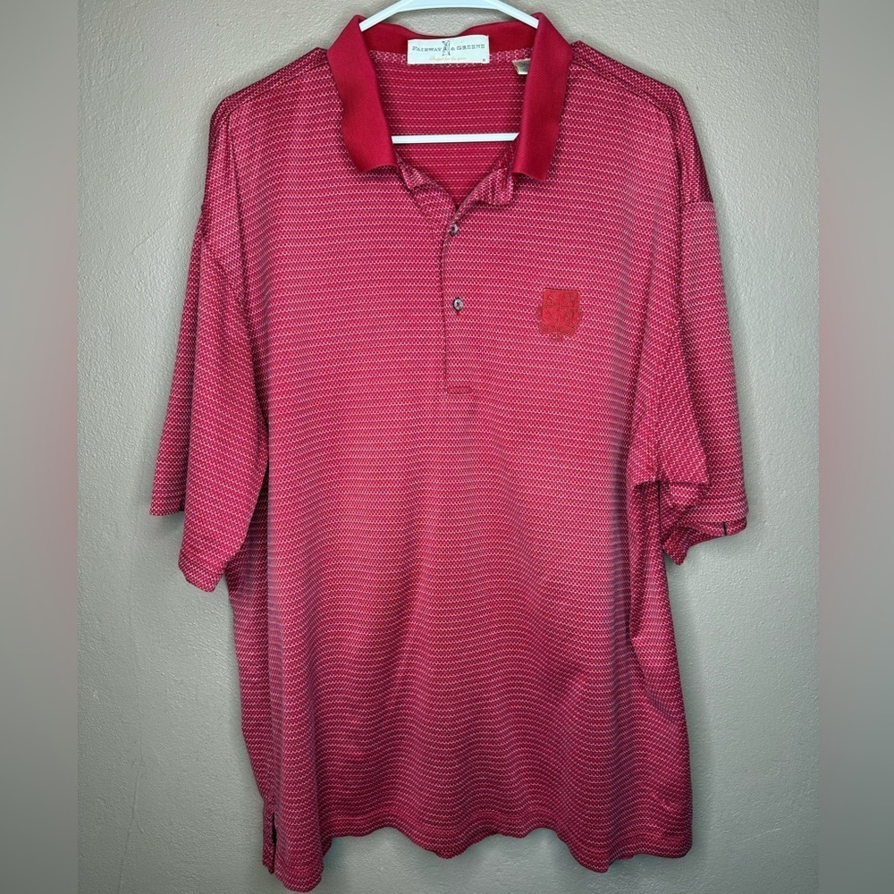 Fairway & Greene Mens Red Striped Polo Shirt Embroidered Logo Sz XL Golf Active